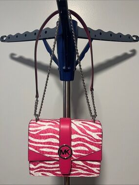 Michael Kors Hot Pink and White Zebra-Print Shoulder Bag